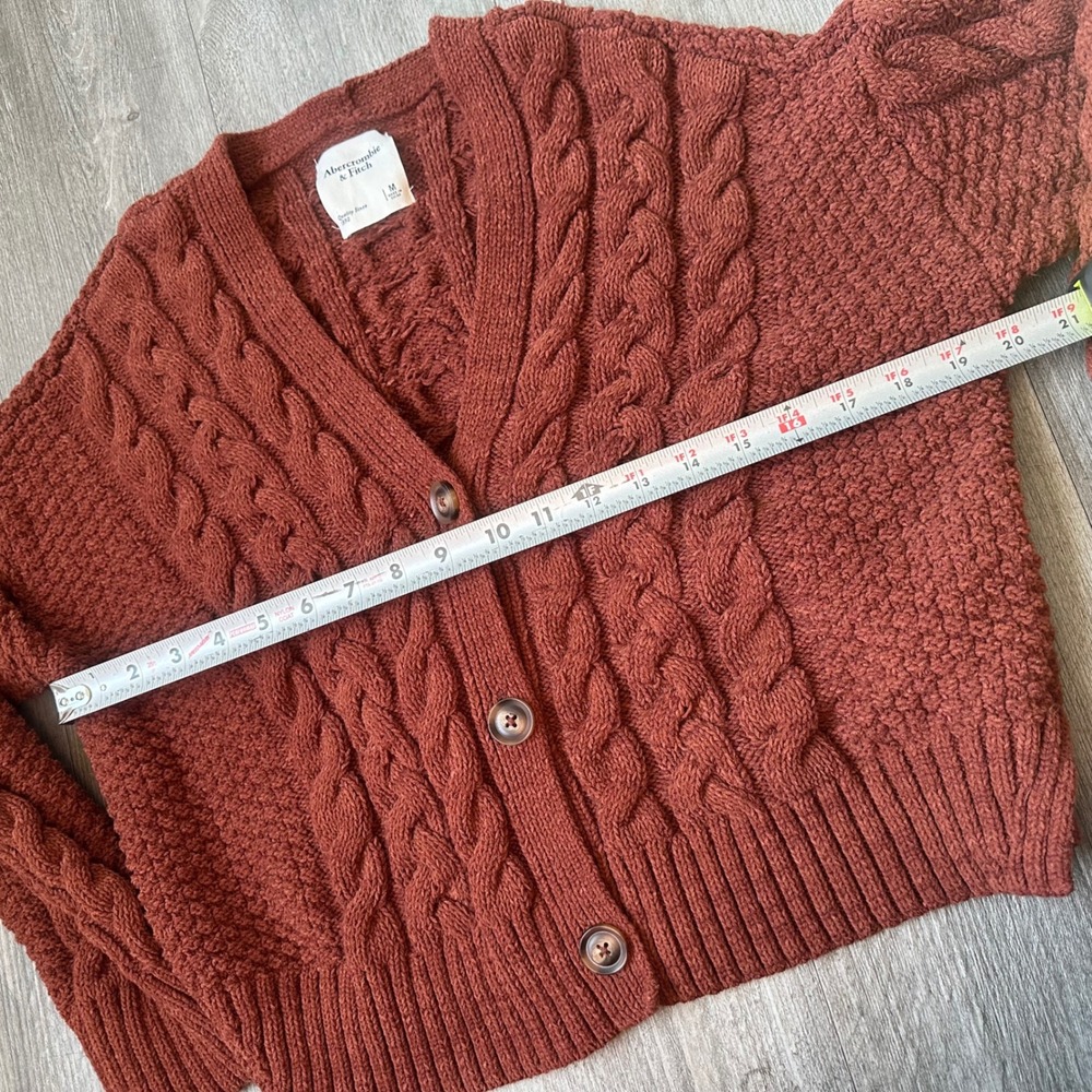 Abercrombie & Fitch Rust Cable Knit Cropped Cardigan Sweater Womens M - Picture 5 of 5